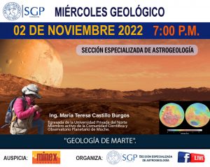 Miércoles Geológico, 02 de noviembre de 2022 7:00 PM | Geología de Marte.