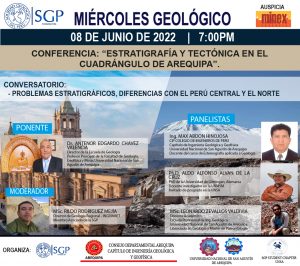 Miércoles Geológico, 08 de junio de 2022 7:00 PM |  Estratigrafía y Tectónica en el Cuadrángulo de Arequipa.