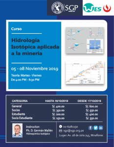 05 – 08 NOVIEMBRE | Hidrología Isotópica aplicada a la Minería | CURSO | INSCRIPCIONES ABIERTAS