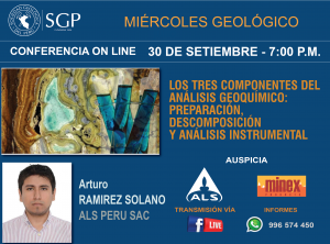 30 SETIEMBRE  – 7:00 pm | LOS TRES COMPONENTES DEL ANÁLISIS GEOQUÍMICO:  PREPARACIÓN, DESCOMPOSICIÓN  Y ANÁLISIS INSTRUMENTAL