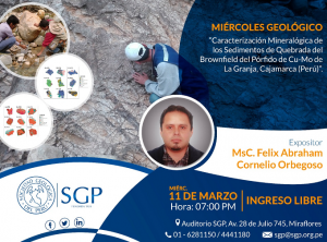 11 MARZO | Caracterización Mineralógica de los Sedimentos de Quebrada del Brownfield del Pórfido de Cu-Mo de La Granja, Cajamarca (Perú)