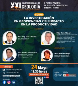 Miércoles Geológico, 24 de mayo 2023 7:30 PM |FORO| La Investigación en Geociencias y su Impacto en la Productividad.